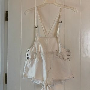 Free People white denim overall shorts